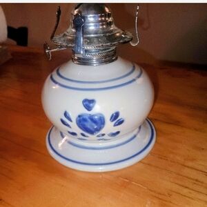 Blue and White Heart Design Oil Lamp